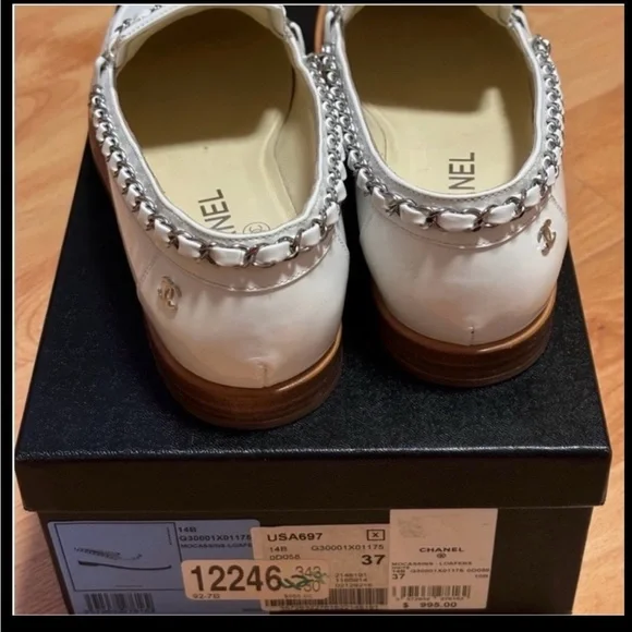 CHANEL Cream Loafers with Silver Chain Detail - Picture 2 of 8